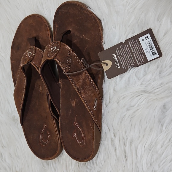 OluKai Rich Brown Leather Sandals Men's Nui Sandal in Rum Brown by Olukai Sz 13 - Picture 3 of 10